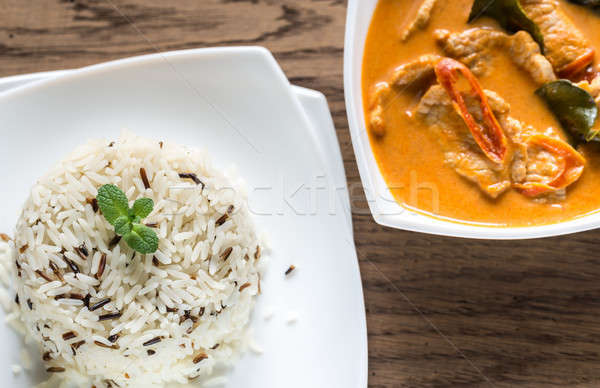 Foto stock: Thai · caril · tigela · branco · arroz