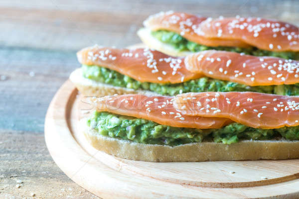 Toasts with guacamole and smoked salmon Stock photo © Alex9500