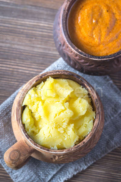 Bowls of ghee clarified butter and Indian butter sauce Stock photo © Alex9500