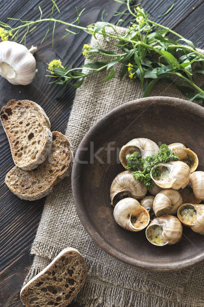 Foto stock: Tigela · cozinhado · verde · pão · jantar · caracol