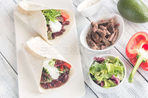 Burritos with meat and guacamole Stock photo © Alex9500