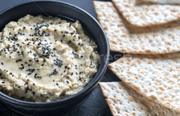 Bowl of baba ghanoush with matzo Stock photo © Alex9500