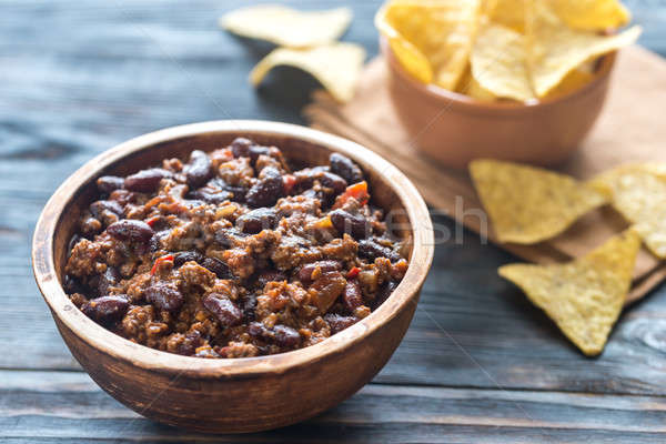 Bowl of chili con carne with tortilla chips Stock photo © Alex9500