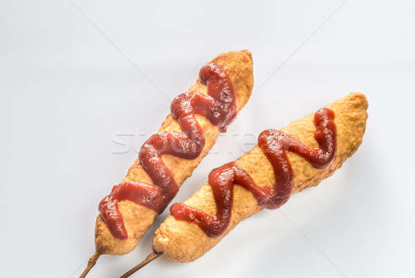 Stock photo: Corn dogs on the white background