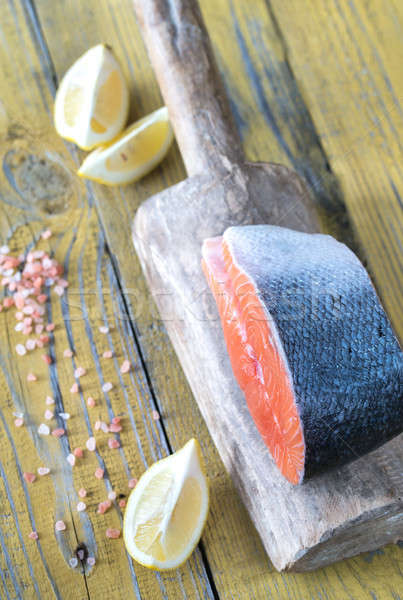 Raw salmon steak on the wooden board Stock photo © Alex9500