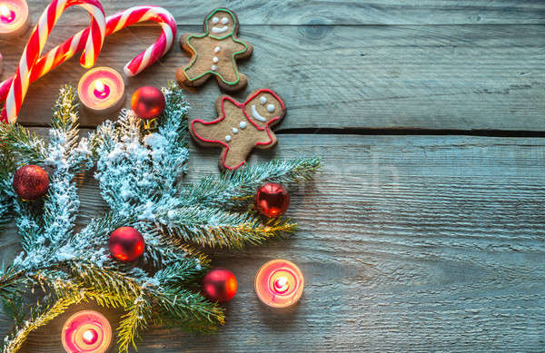 Stock fotó: Díszített · karácsonyfa · ág · sütik · cukorkák · étel