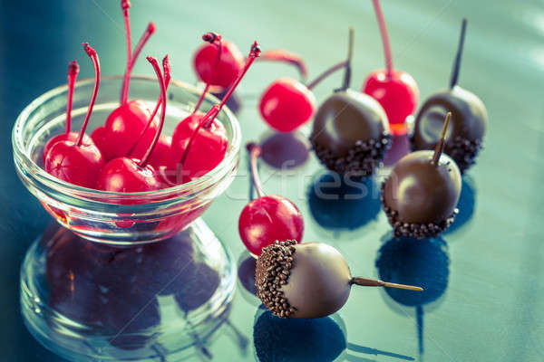 Chocolate and cocktail cherries on the glass Stock photo © Alex9500