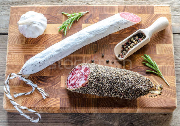 Slices of saucisson and spanish salami Stock photo © Alex9500