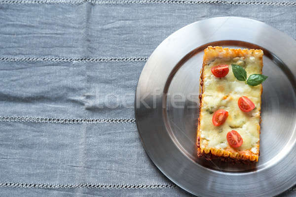 Lasagna metal placă top vedere alimente Imagine de stoc © Alex9500