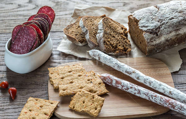 Stock photo: Salami with bread