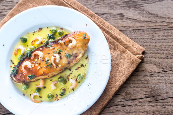 Fried fish with shrimp and peas Stock photo © Alex9500