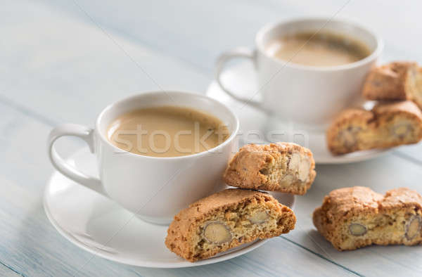 Stock photo: Two cups of coffee with cantuccini