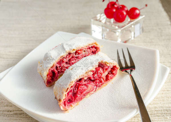 Cherry strudel on the square plate Stock photo © Alex9500