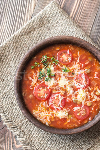 Zielone soczewica zupa pomidorowa tle tabeli Zdjęcia stock © Alex9500