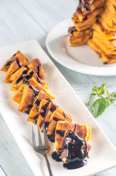 Pumpkin pancakes with chocolate topping Stock photo © Alex9500