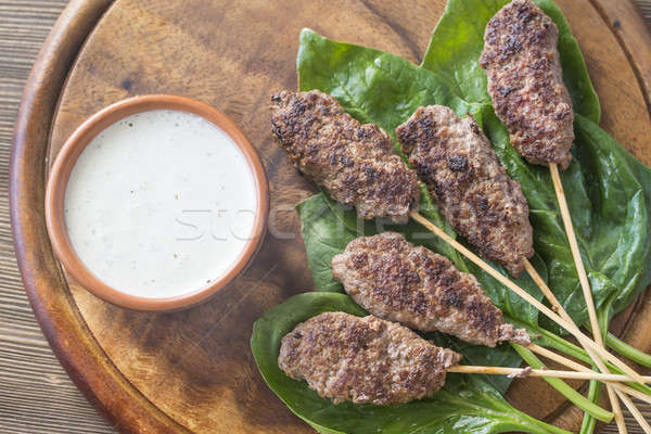 Stock photo: Beef cabobs with tzatziki sauce