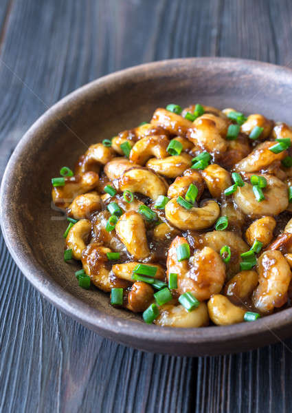 Stock photo: Portion of cashew shrimp stir-fry