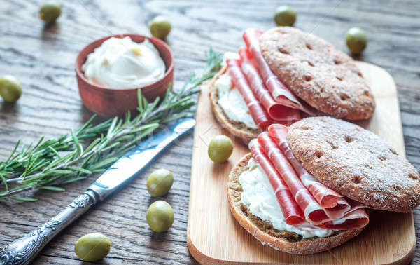 Sandwiches with cream cheese and jamon Stock photo © Alex9500