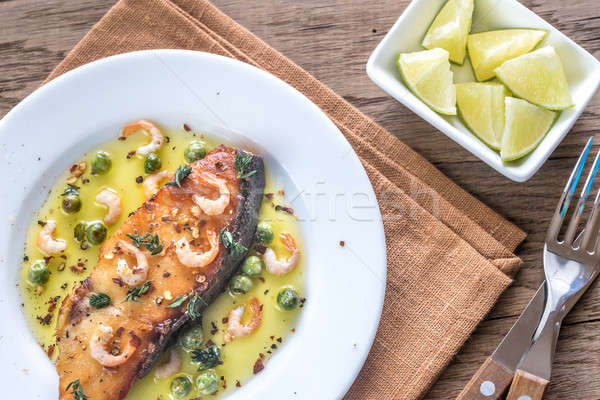 Fried fish with shrimp and peas Stock photo © Alex9500