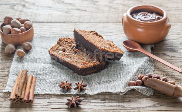 Slices of banana-chocolate bread with chocolate cream Stock photo © Alex9500