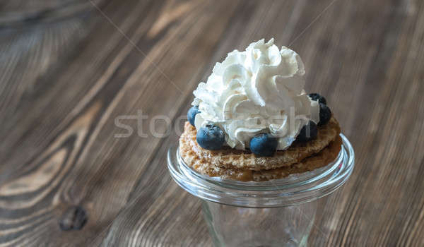 Waffle with whipped cream and blueberries Stock photo © Alex9500