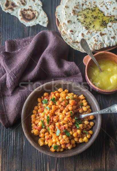 Bowl of chana masala with flatbread Stock photo © Alex9500