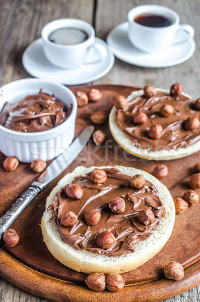 Bun slices with chocolate cream and nuts Stock photo © Alex9500