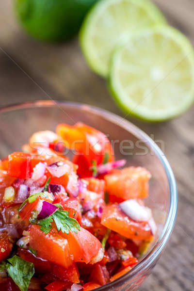 Tál salsa étel zöld piros paradicsom Stock fotó © Alex9500