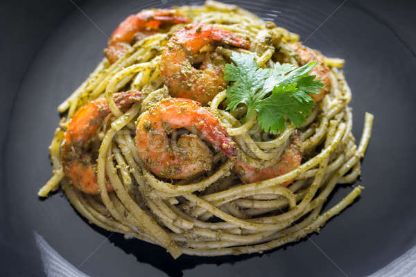 Stockfoto: Pasta · pesto · saus · achtergrond · plaat · lunch