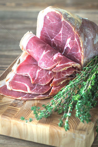 Prosciutto frischen Holzbrett Restaurant Fleisch Fett Stock foto © Alex9500