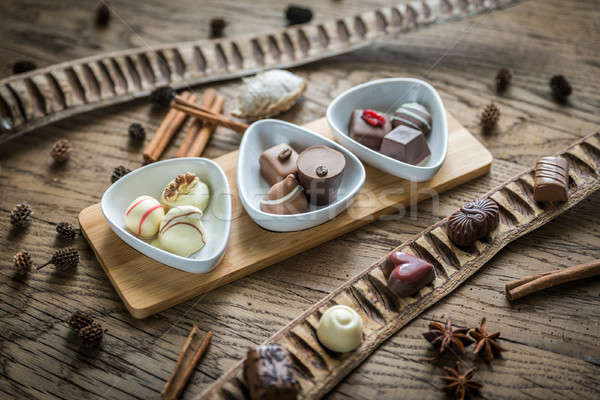 шоколадом конфеты сердце фрукты пространстве жизни Сток-фото © Alex9500