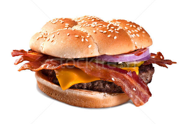 Сток-фото: гамбургер · белый · горячей · бекон · лук · говядины