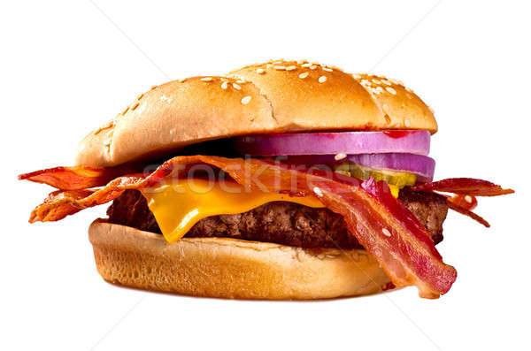 Stockfoto: Hamburger · witte · hot · spek · uien · rundvlees