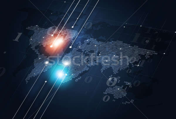 Bináris kód térkép sötét kék absztrakt technológia Stock fotó © alexaldo