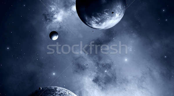 Spaţiu vedere imaginar negru alb ilustrare planete Imagine de stoc © alexaldo