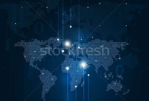 Abstract cod binar hartă albastru tehnologie hartă a lumii Imagine de stoc © alexaldo