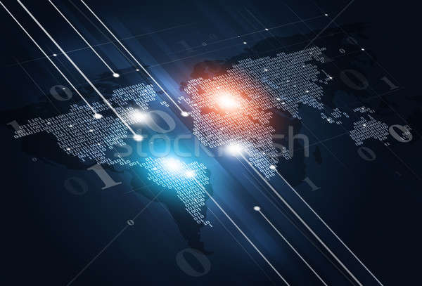 Digitale binaire code kaart abstract technologie wereldkaart Stockfoto © alexaldo
