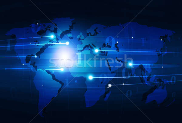 Abstract codice binario tecnologia mappa del mondo blu business Foto d'archivio © alexaldo