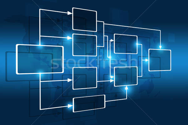 Stockfoto: Business · stroomschema · Blauw · wereldkaart · kaart · technologie