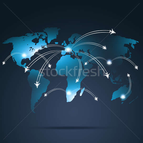 Luchtvaart globale bestemmingen vliegtuigen kaart achtergrond Stockfoto © alexaldo
