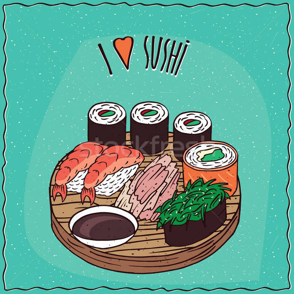 Set of three different types of sushi rolls Stock photo © alexanderandariadna
