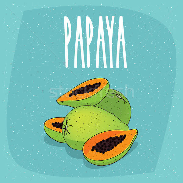 Isolated papaya fruits whole and cut into pieces Stock photo © alexanderandariadna