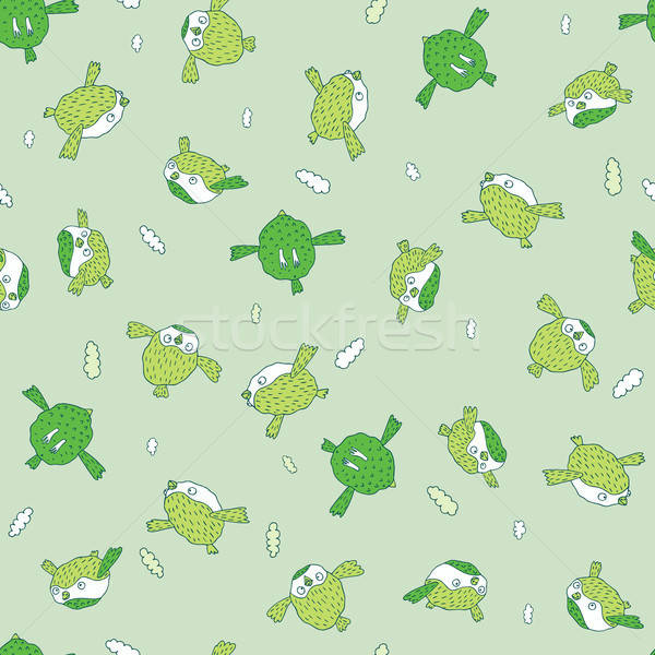 Stock photo: Pattern with cute birds in green color