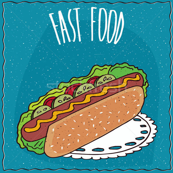 аппетитный Hot Dog ручной работы Cartoon стиль огурцы Сток-фото © alexanderandariadna