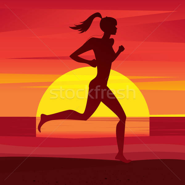 Mädchen Züge Sonnenuntergang Athleten läuft Strand Stock foto © alexanderandariadna