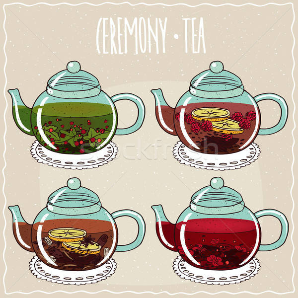 Set of different brewed flower and berry teas Stock photo © alexanderandariadna