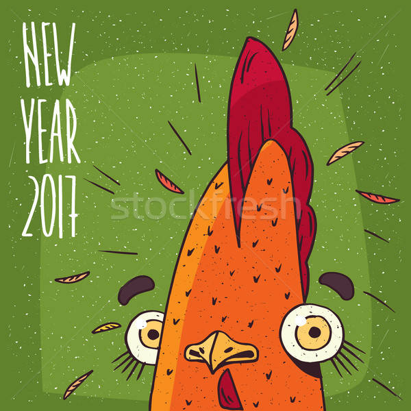 Neujahr Inschrift Hahn Hahn Karikatur Stock foto © alexanderandariadna
