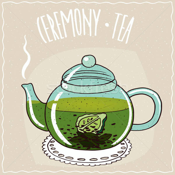 Glass teapot with tea with bergamot Stock photo © alexanderandariadna