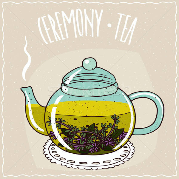 Glass teapot with tea with thyme Stock photo © alexanderandariadna