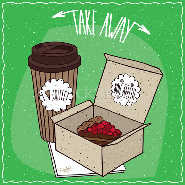 Berry pie in carton box and coffee in paper cup Stock photo © alexanderandariadna